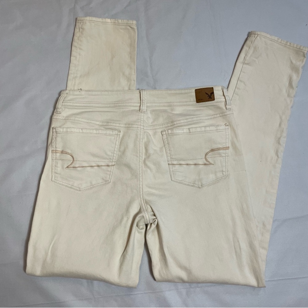 American Eagle Ivory Patchwork Skinny Jeans Size 10 Long - Picture 3 of 7